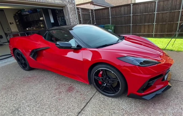 Image of a vibrant red Corvette after our mobile detailing service in St. Charles County, highlighting the vehicle's polished finish and our attention to detail.